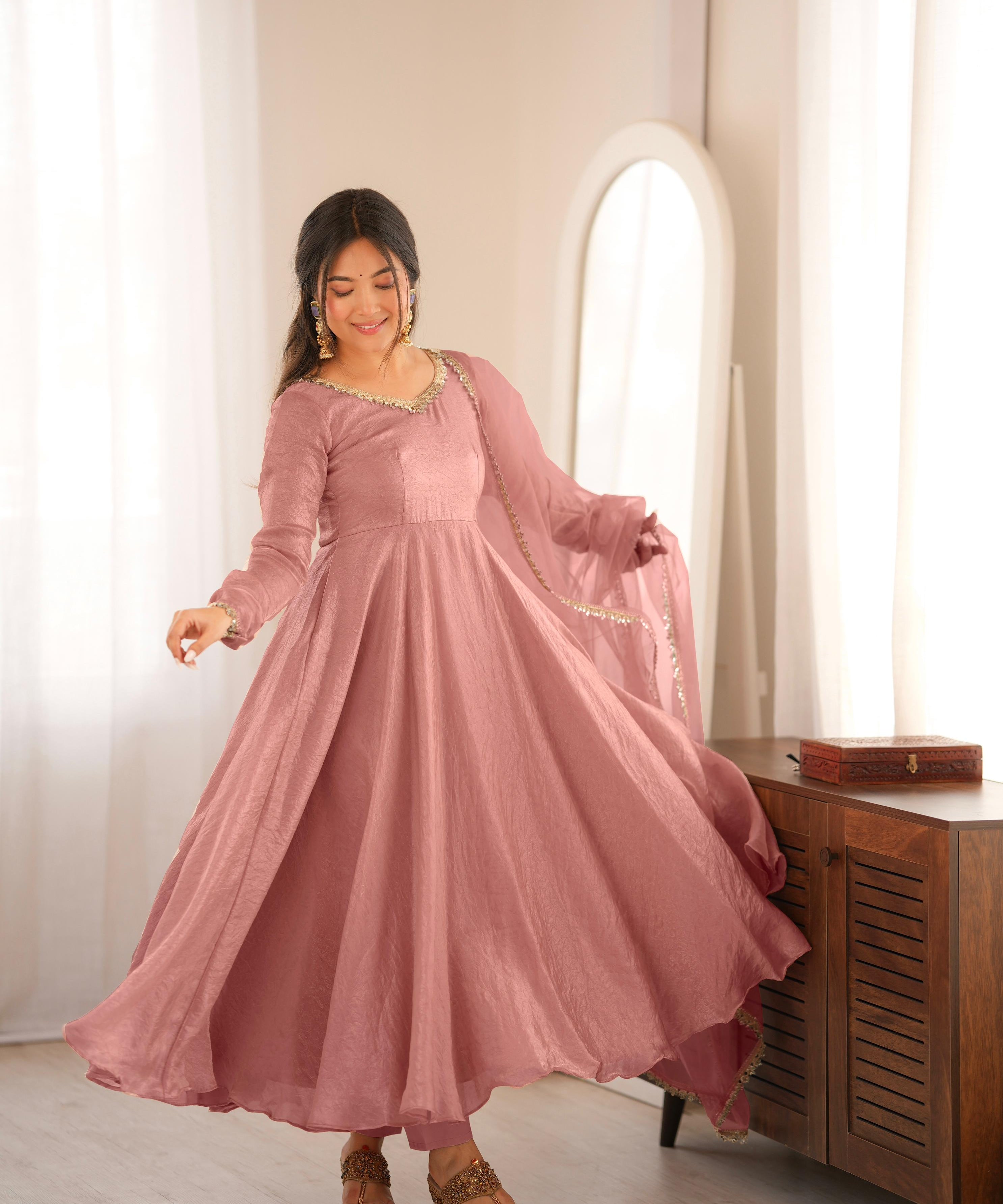 Ethnic Cruch Silk Anarkali Gown