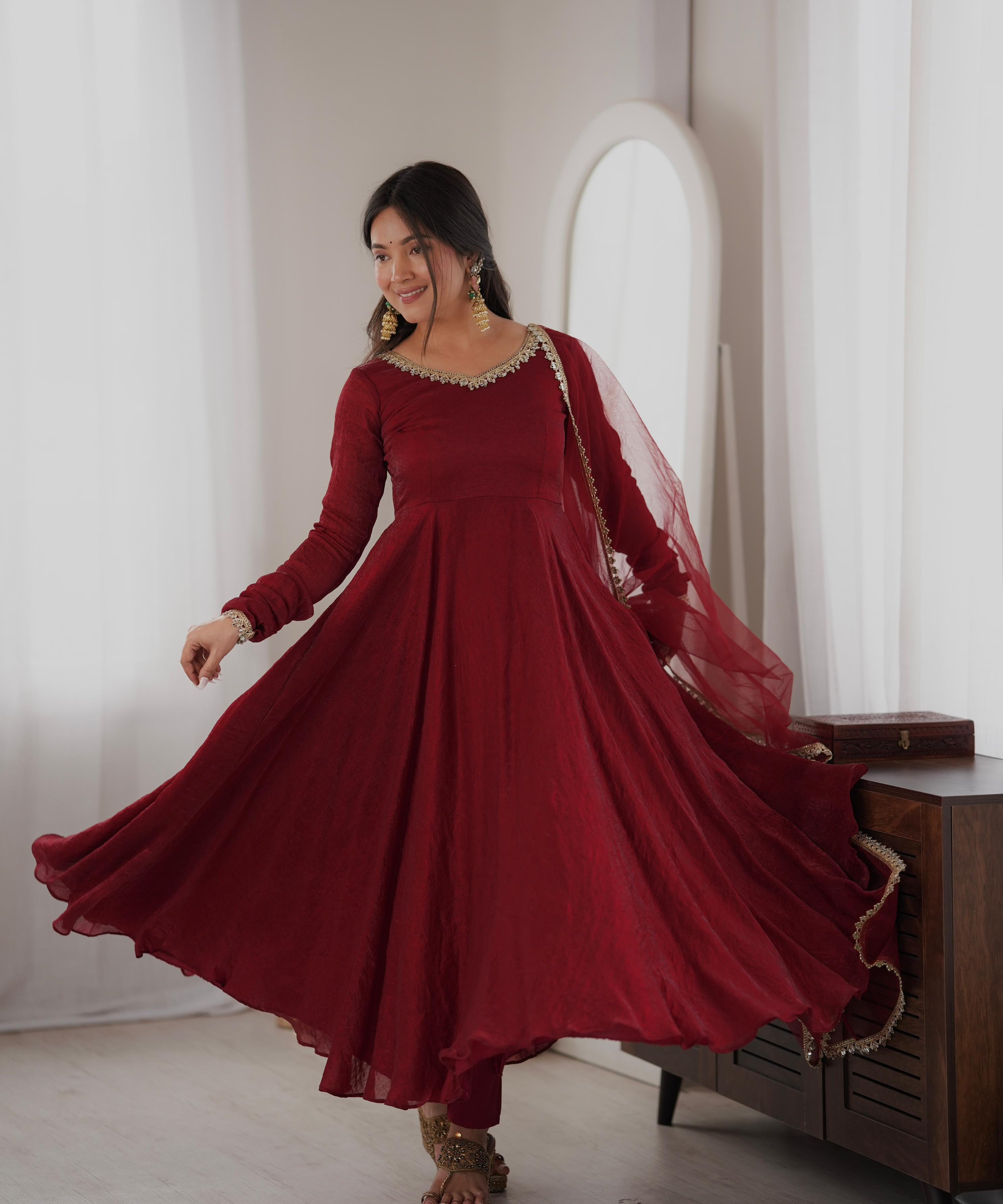 Ethnic Cruch Silk Anarkali Gown