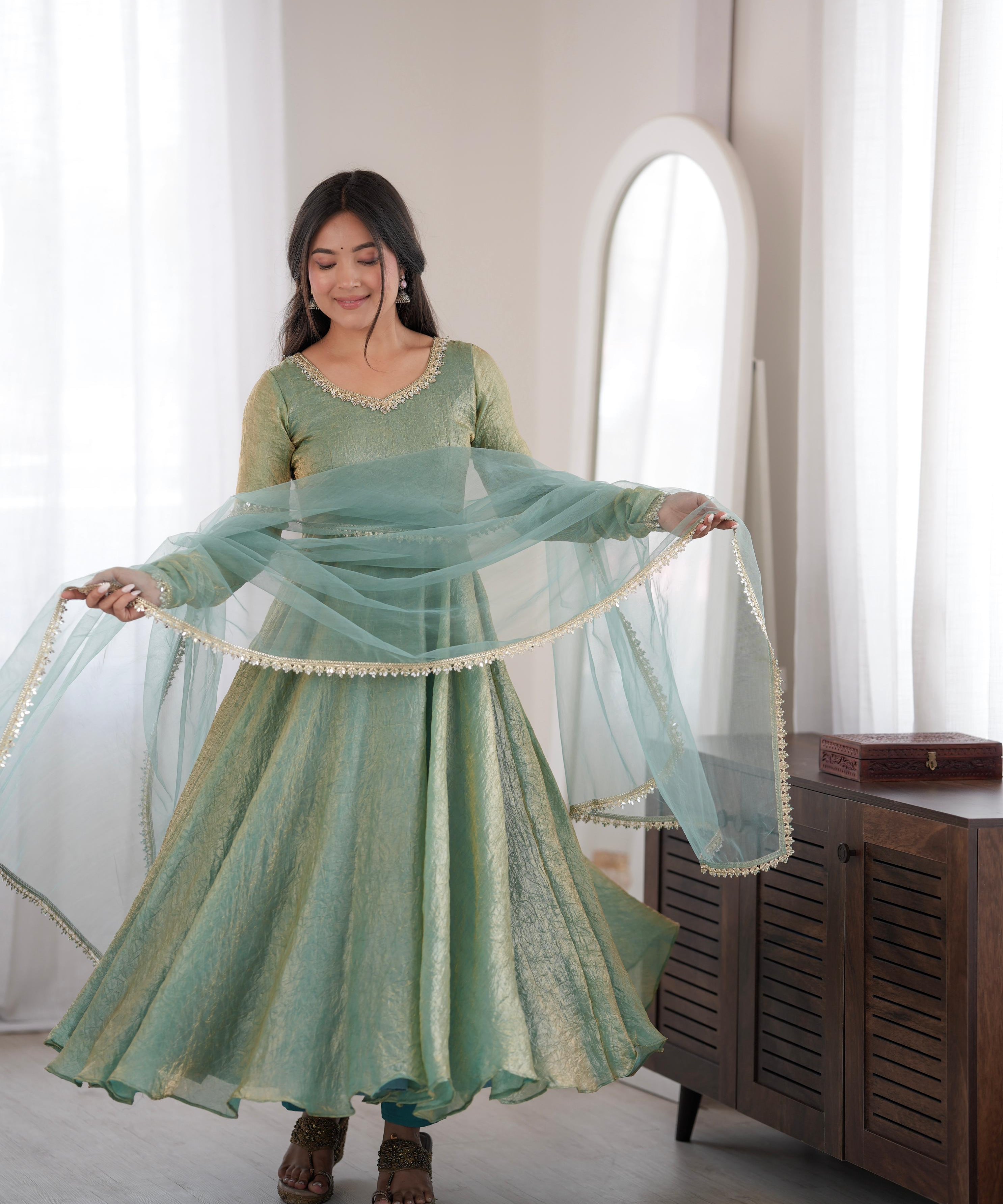 Ethnic Cruch Silk Anarkali Gown