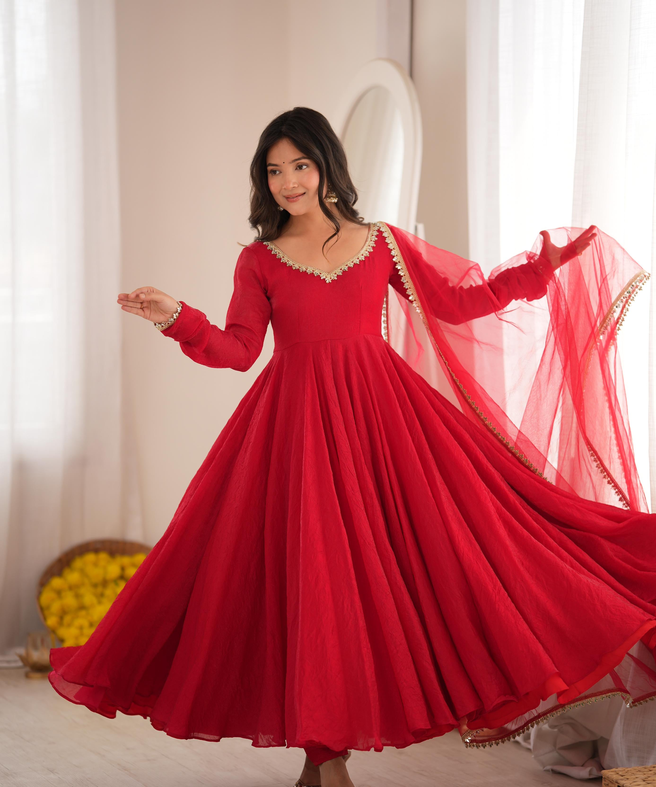 Ethnic Cruch Silk Anarkali Gown
