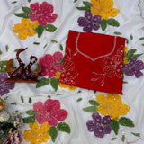 Shiny White Floral Print Saree