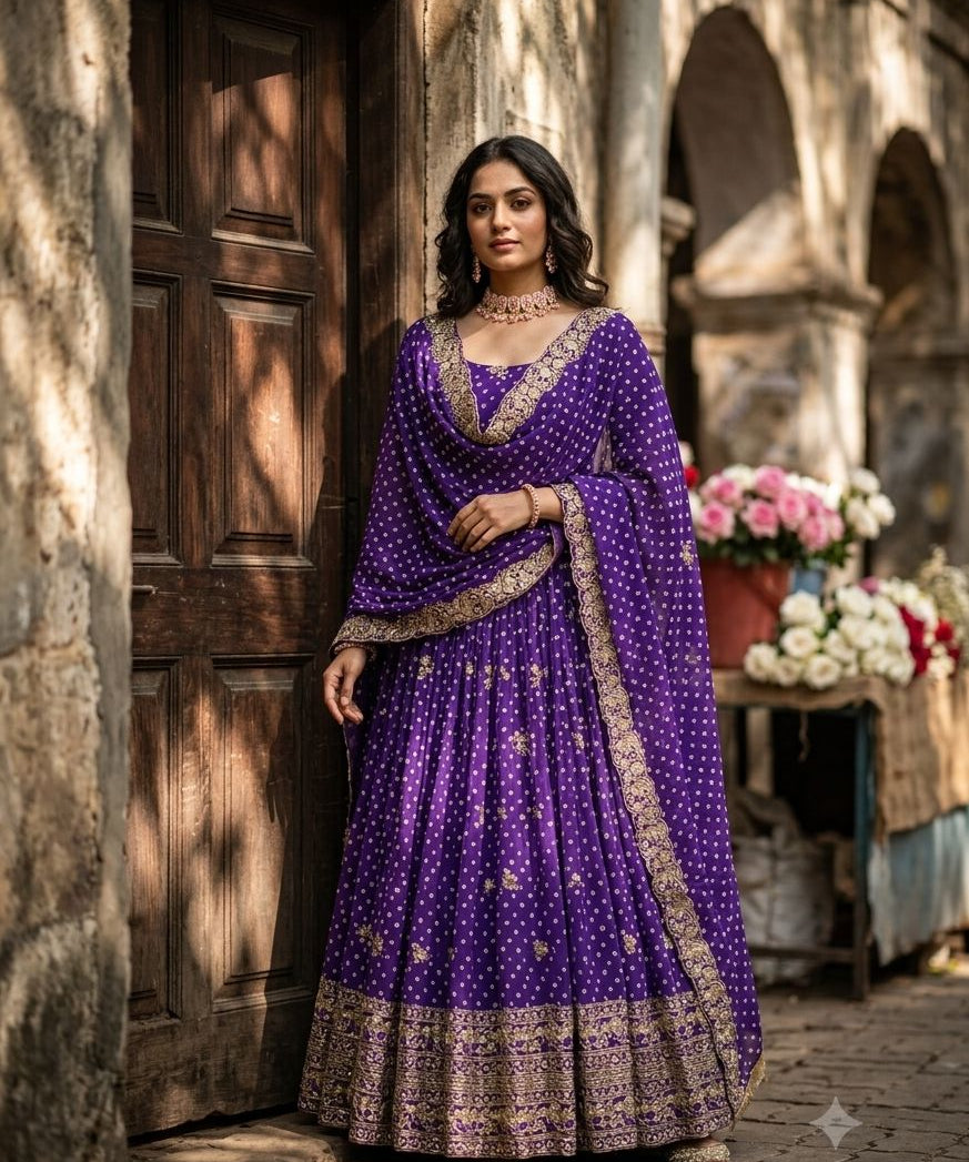 Traditional Bandhej Printed Anarkali Gown