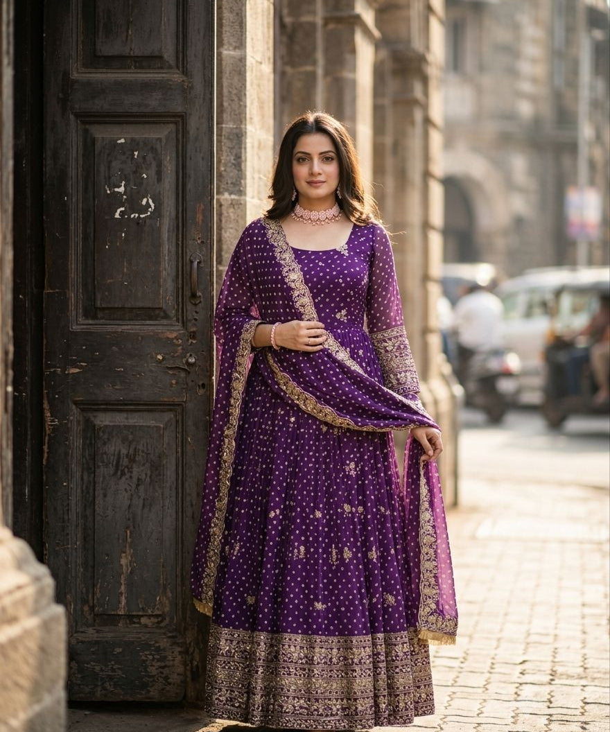 Traditional Bandhej Printed Anarkali Gown