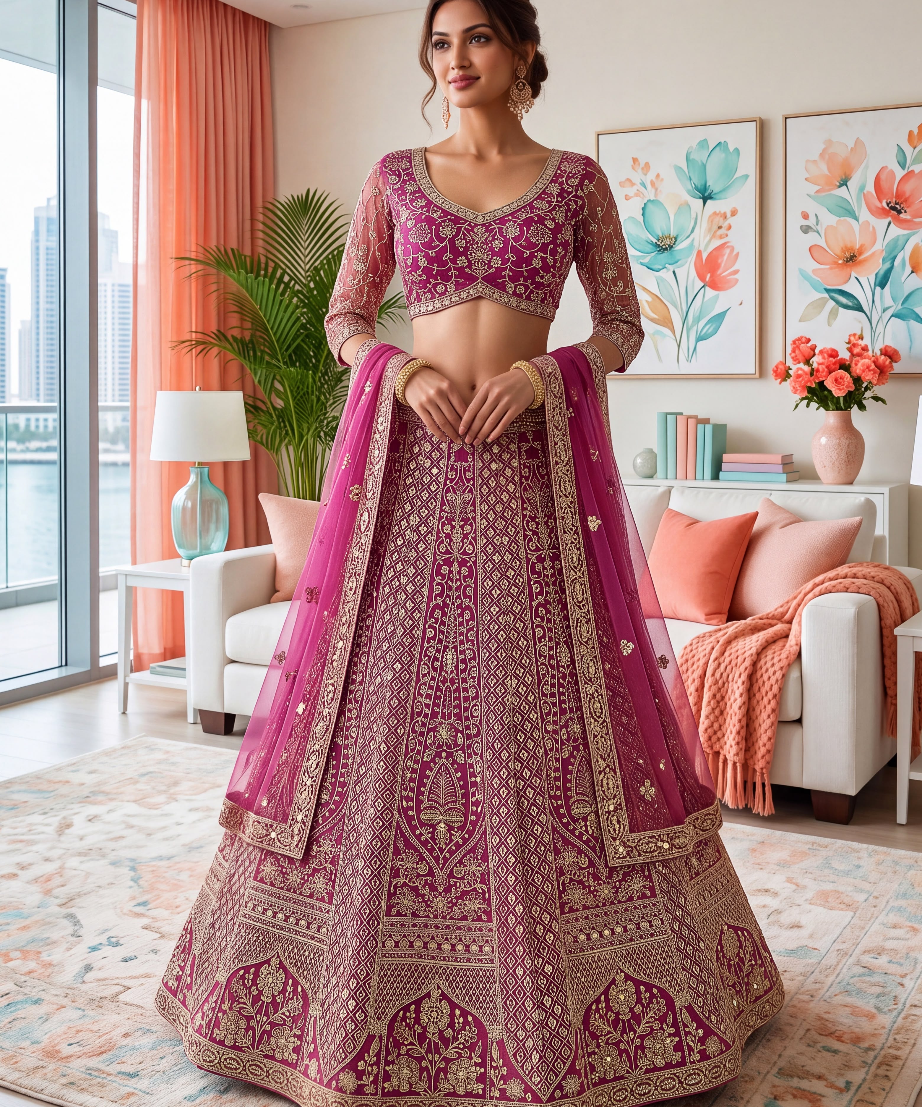 Bridal Wedding Net Embroidered Lehenga
