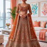 Bridal Wedding Net Embroidered Lehenga