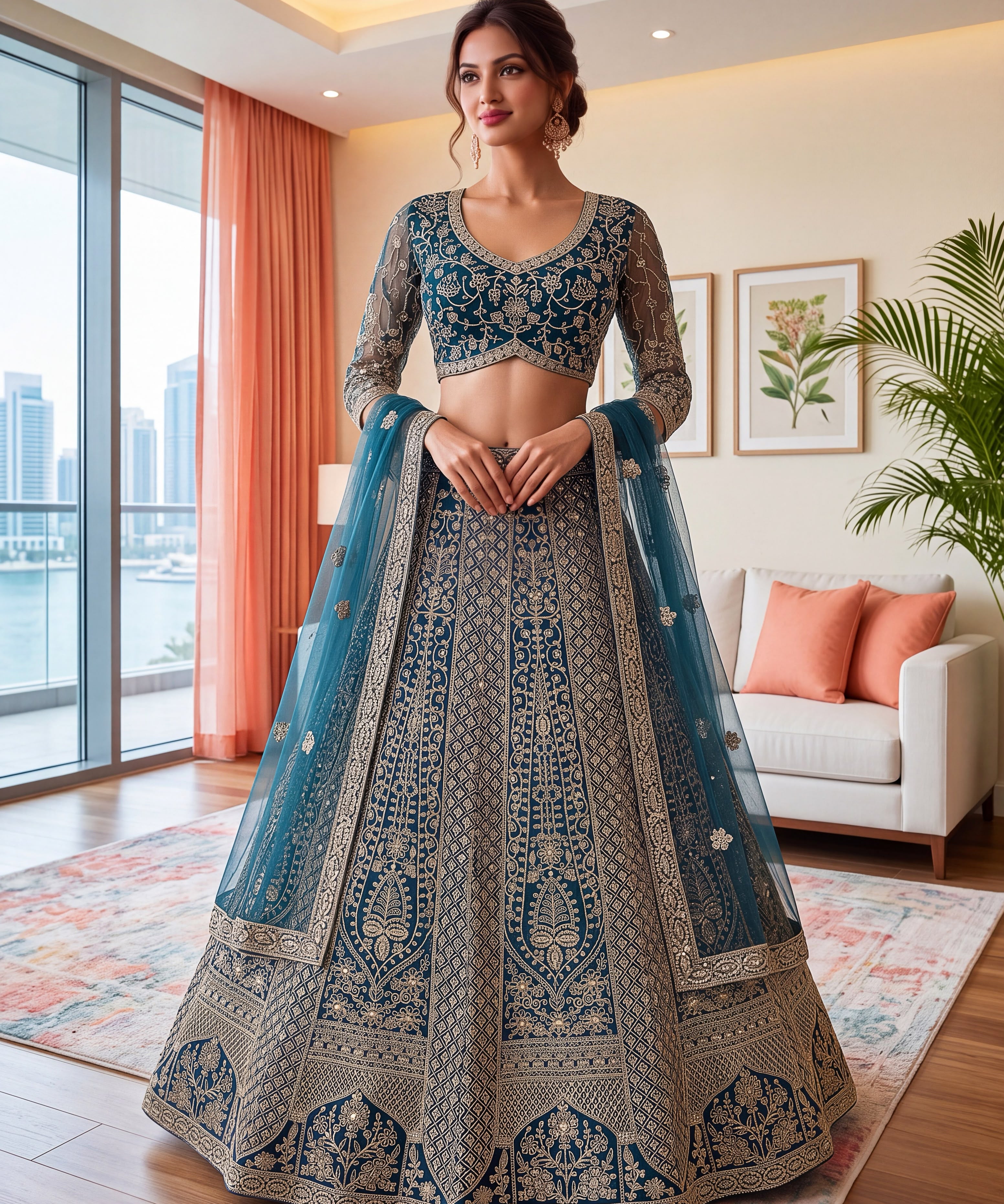 Bridal Wedding Net Embroidered Lehenga