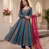 Light Teal Shiny Silk Gown