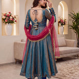 Light Teal Shiny Silk Gown