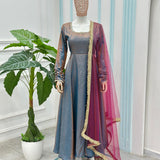 Light Teal Shiny Silk Gown