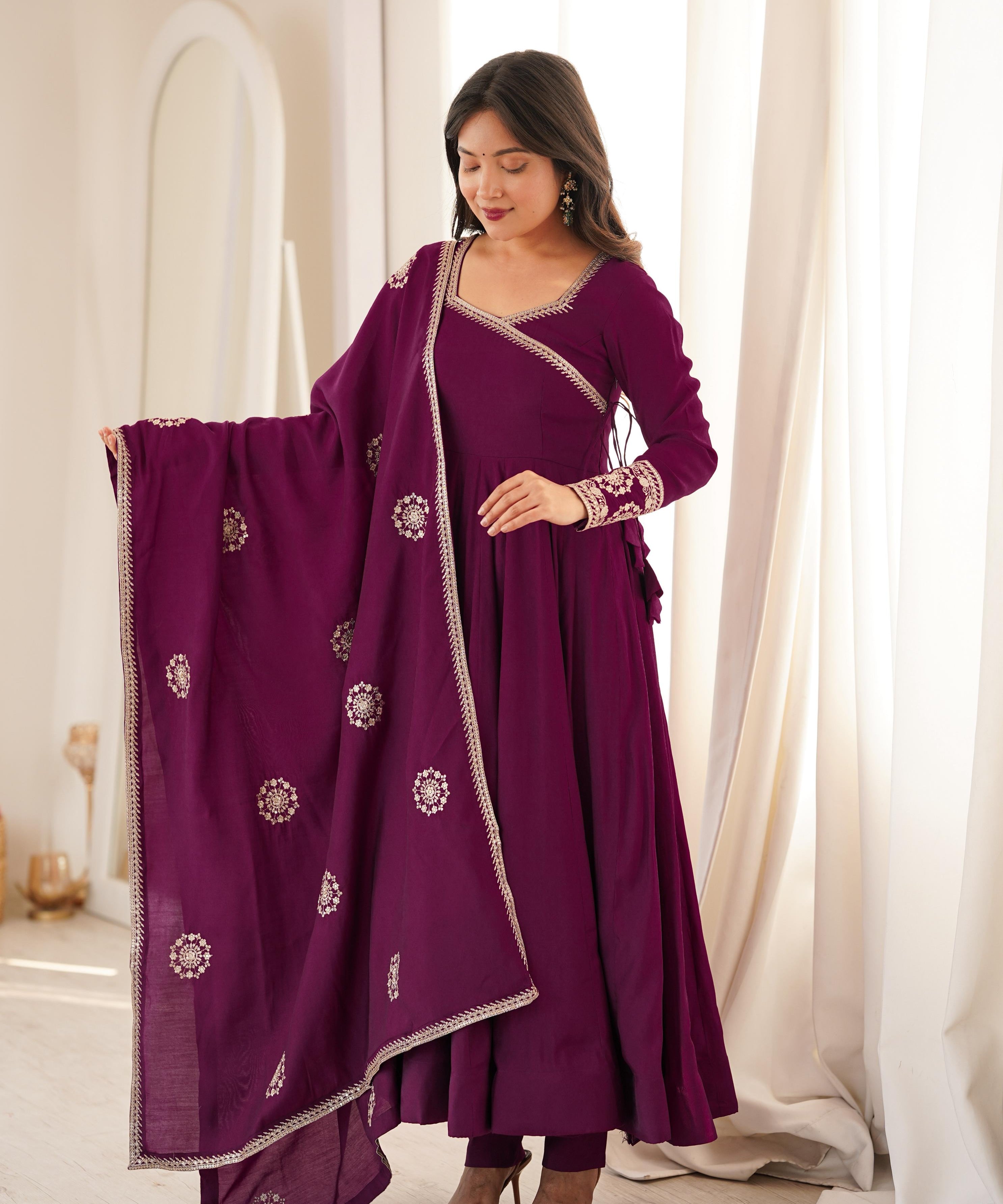 Fresh Look Wine Roman Silk Gown