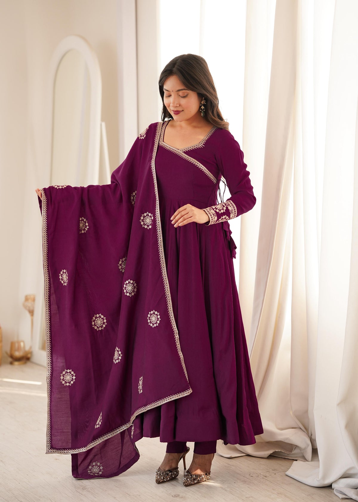 Fresh Look Wine Roman Silk Gown