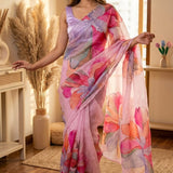 Festive Pink Floral Print Saree