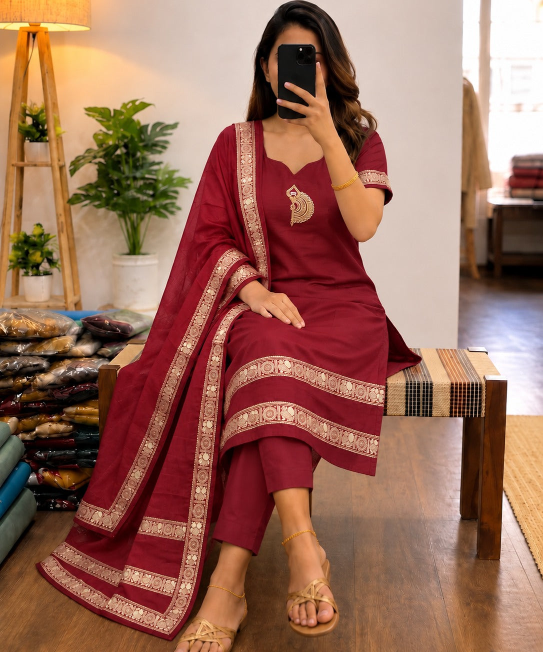 Festive Cotton Straight Kurti Set