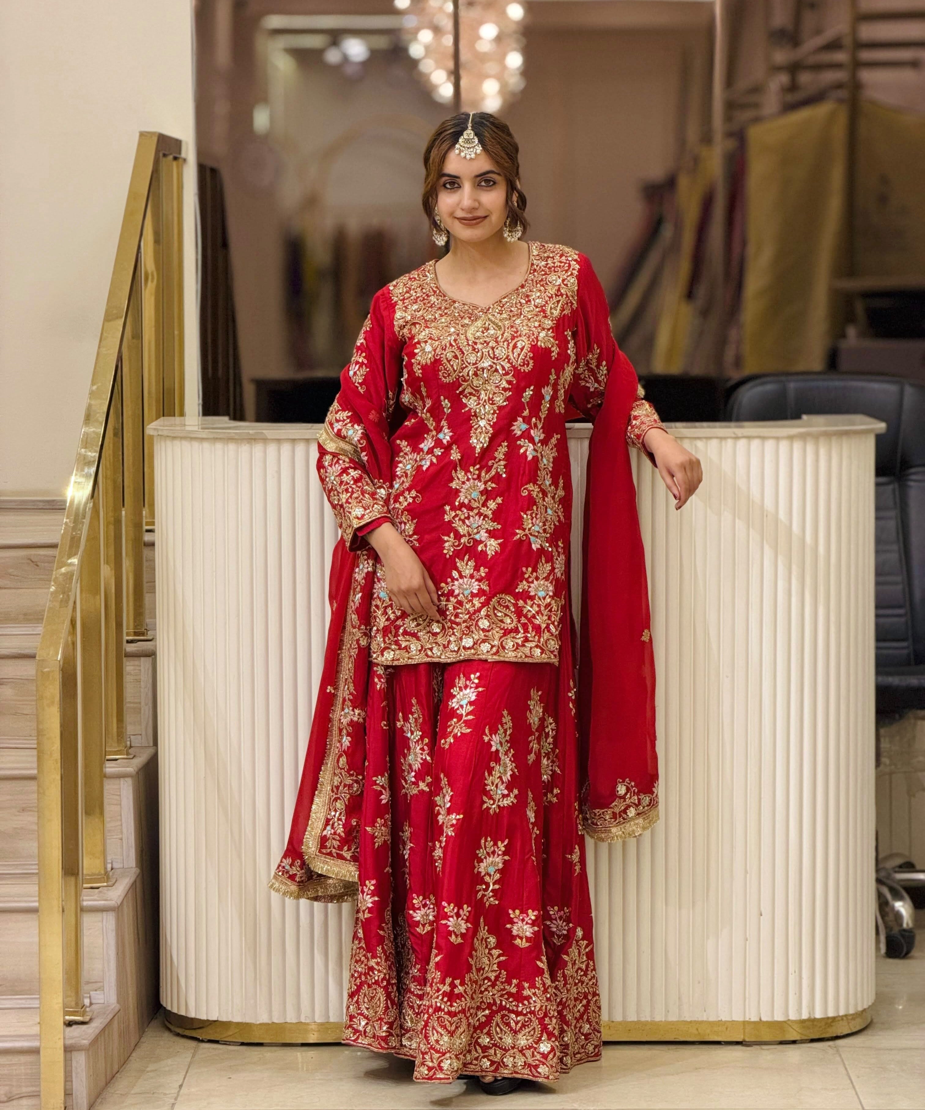 Pakistani Silk Embroidered Top Lehenga