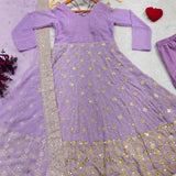 Lavender Foil Work Anarkali Gown