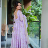 Lavender Foil Work Anarkali Gown