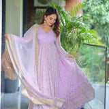 Lavender Foil Work Anarkali Gown