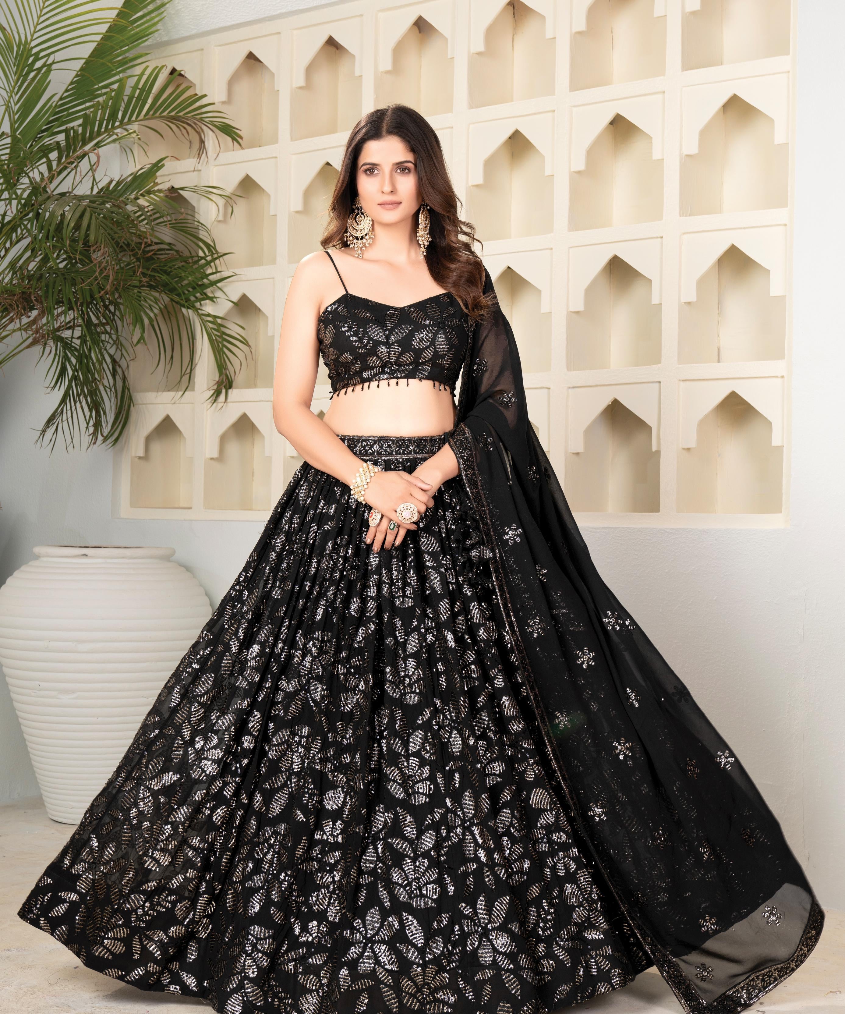 Black Fancy Sequence work Lehenga