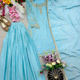 Sky Georgette Embroidered Top Sharara