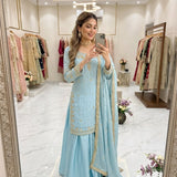 Sky Georgette Embroidered Top Sharara
