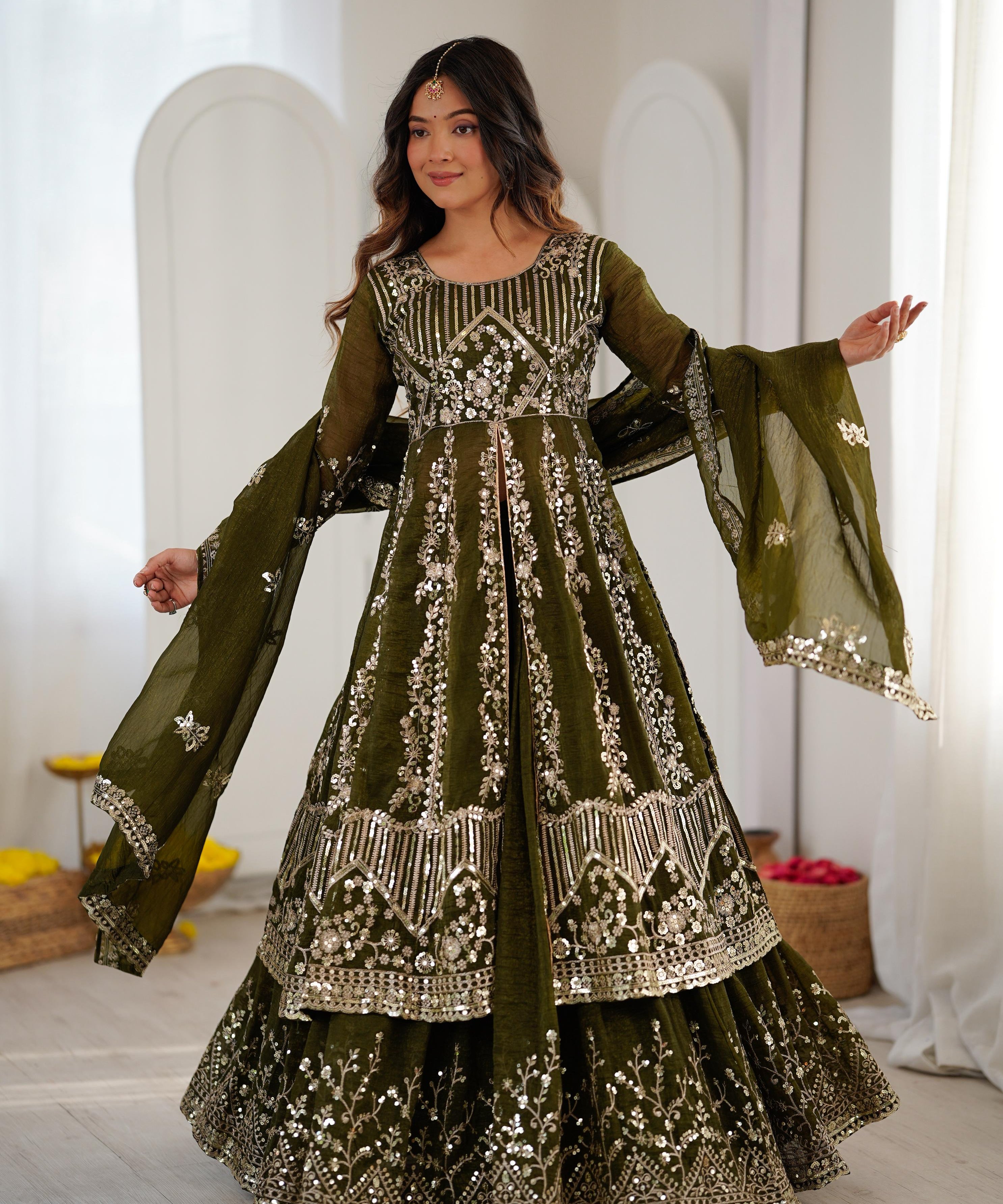 Attractive Embroidered Top Lehenga