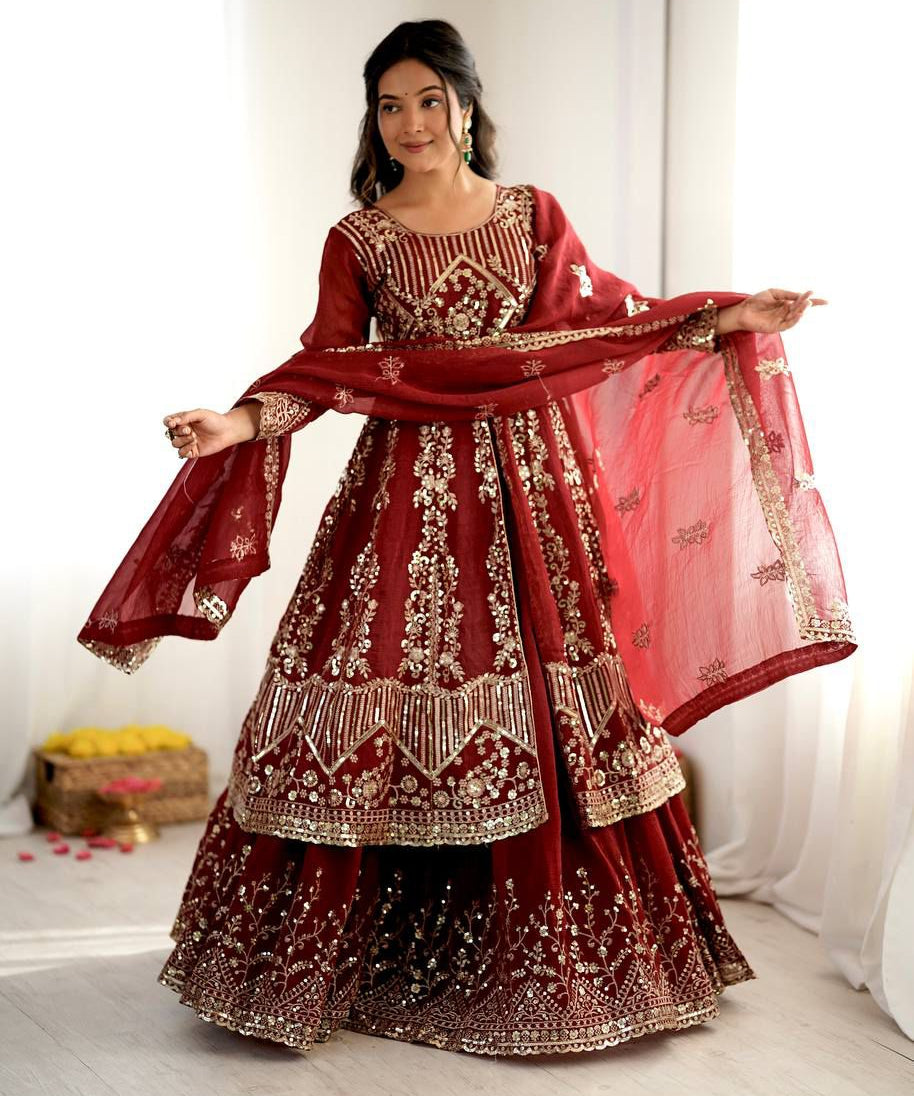 Attractive Embroidered Top Lehenga