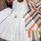 Classy White Cotton Anarkali Suit
