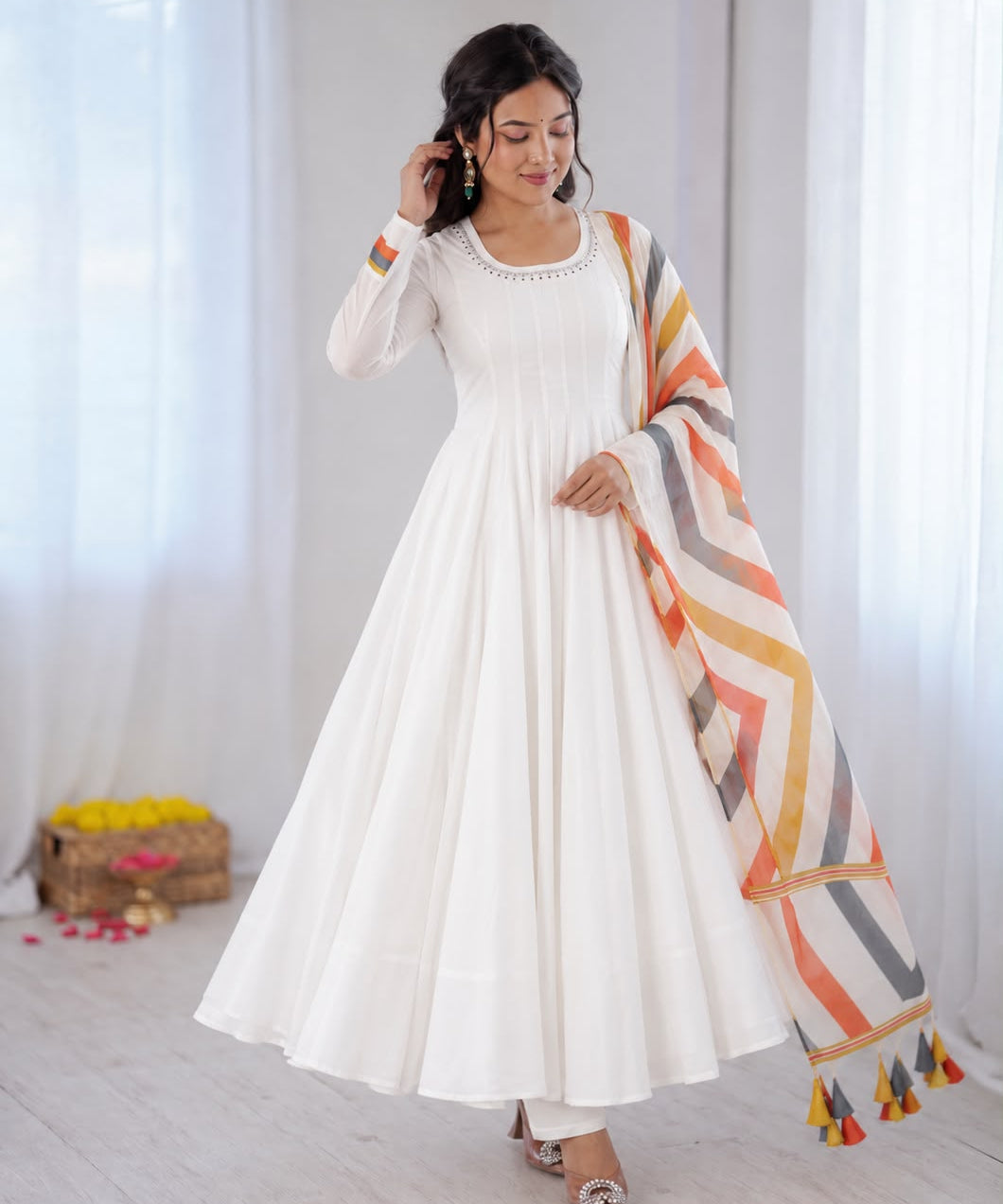 Classy White Cotton Anarkali Suit