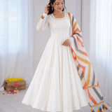Classy White Cotton Anarkali Suit