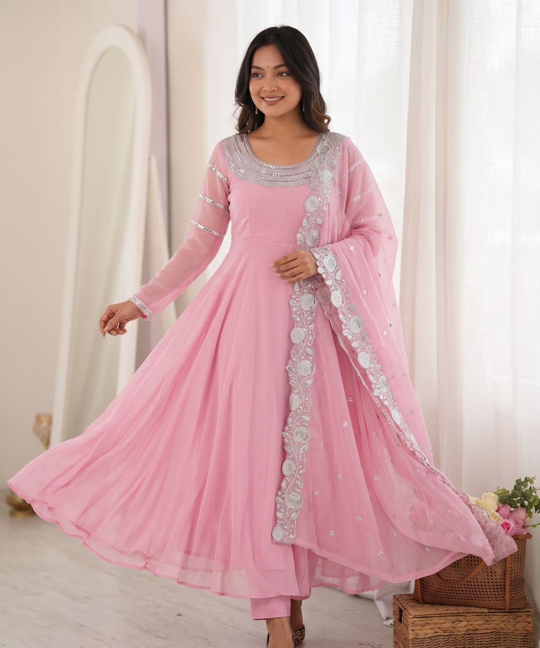 Classy Baby Pink Georgette Gown