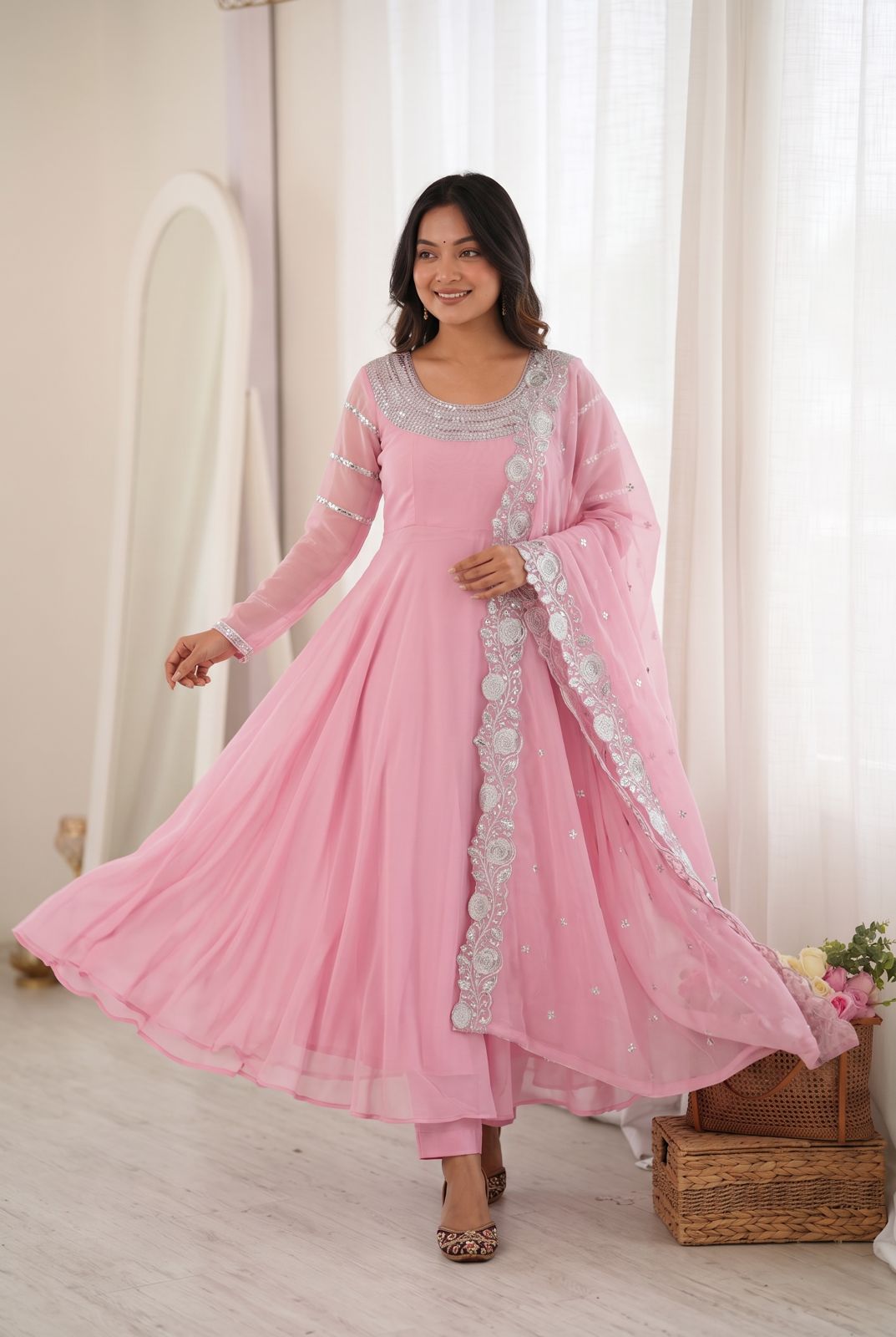 Classy Baby Pink Georgette Gown