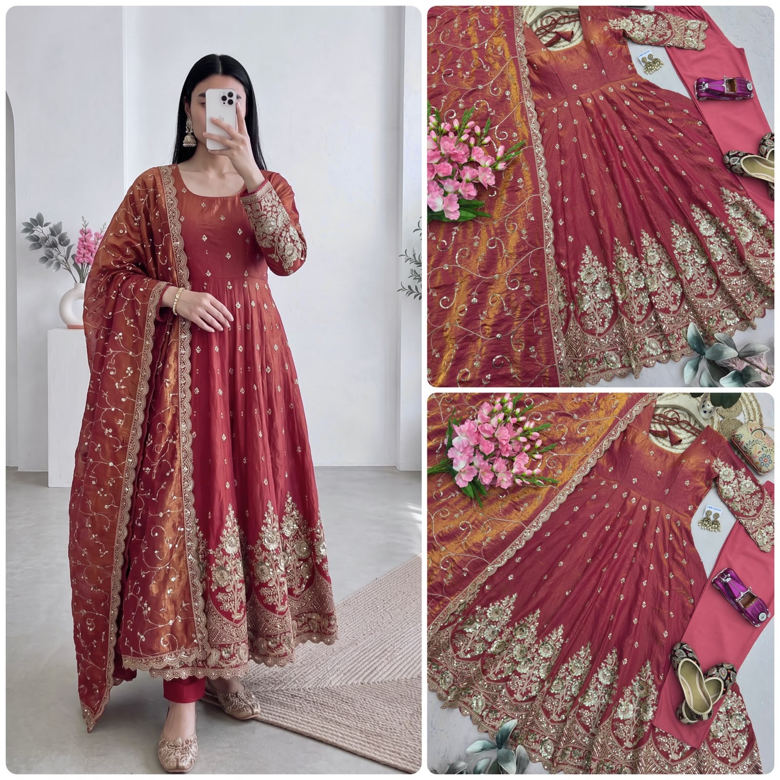 Alluring Embroidered Silk Anarkali Gown