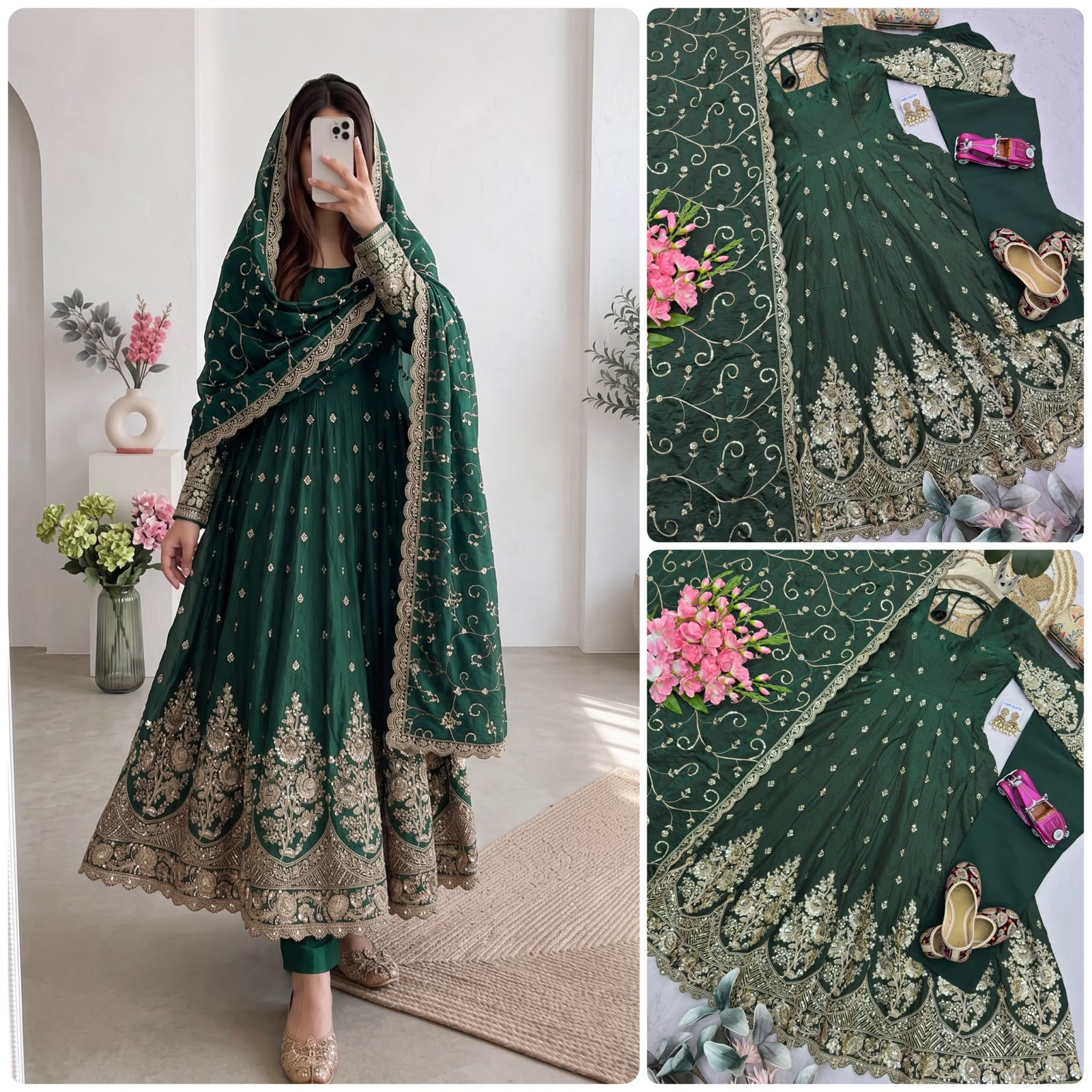 Alluring Embroidered Silk Anarkali Gown