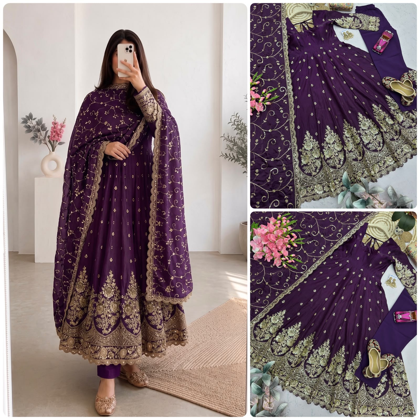 Alluring Embroidered Silk Anarkali Gown