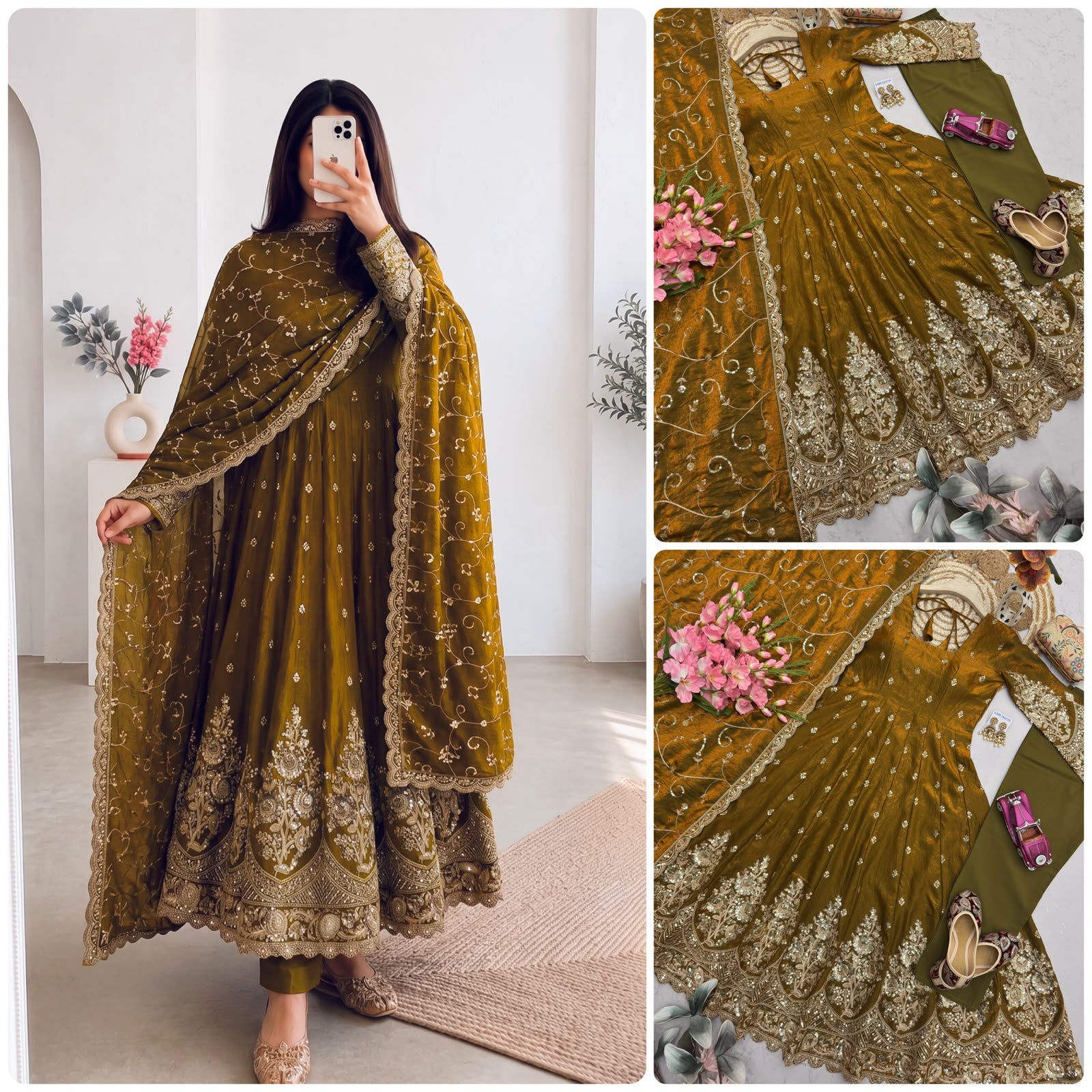 Alluring Embroidered Silk Anarkali Gown