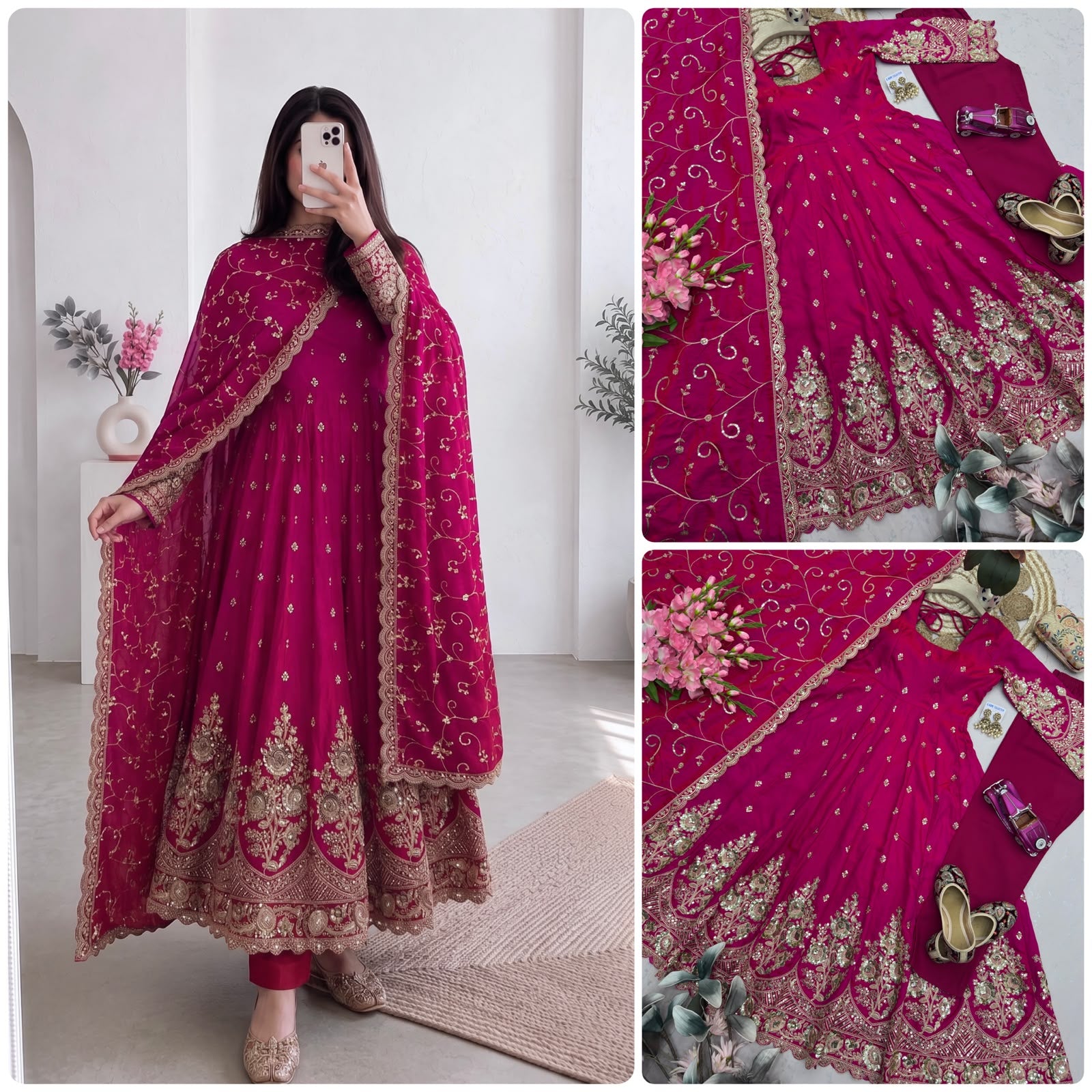 Alluring Embroidered Silk Anarkali Gown