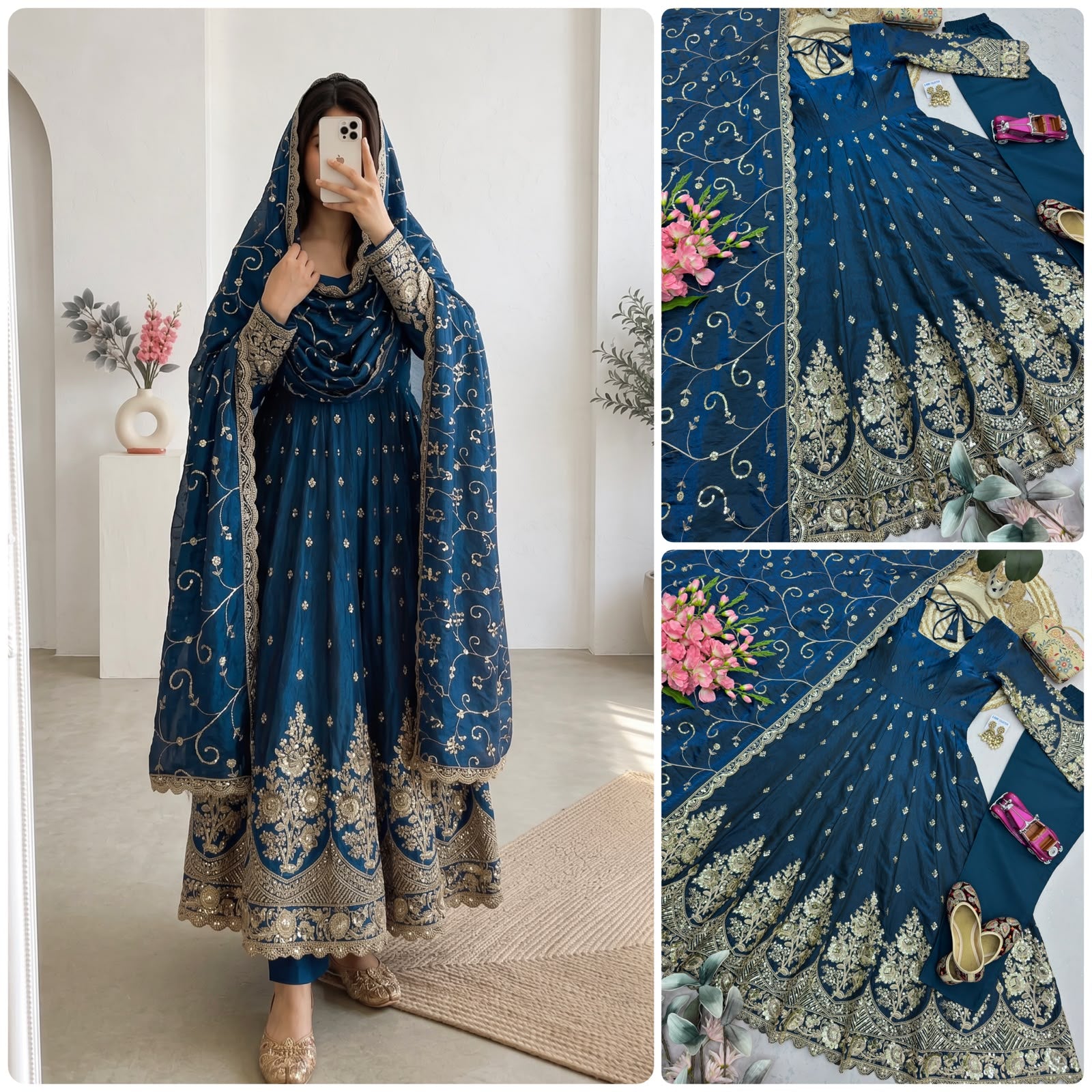 Alluring Embroidered Silk Anarkali Gown