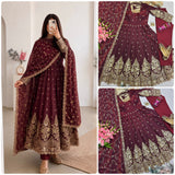 Alluring Embroidered Silk Anarkali Gown
