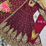 Alluring Embroidered Silk Anarkali Gown