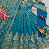 Alluring Embroidered Silk Anarkali Gown