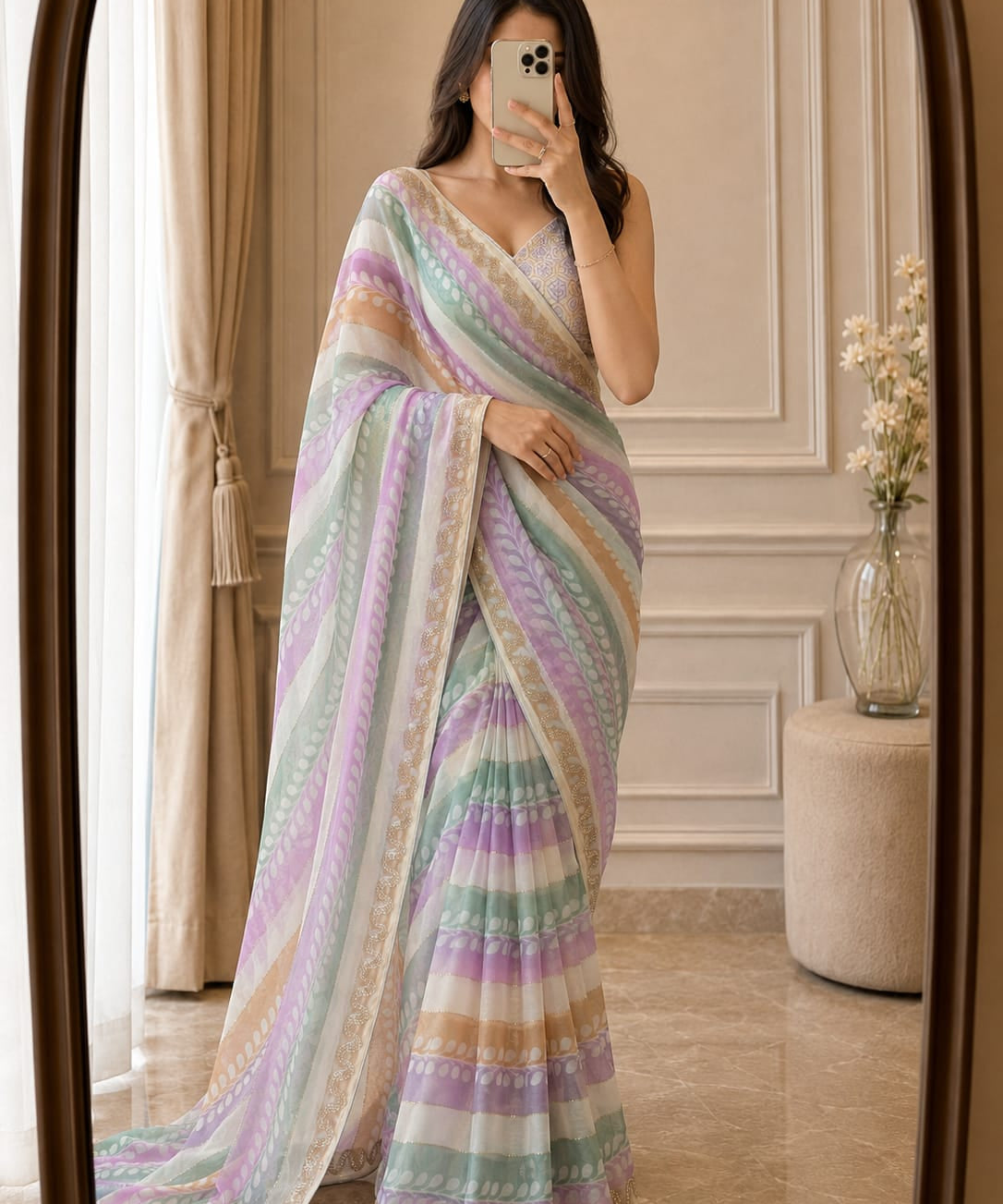 Beautiful Striped Silk Sarowski Saree