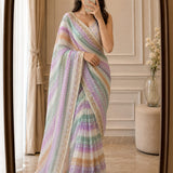 Beautiful Striped Silk Sarowski Saree