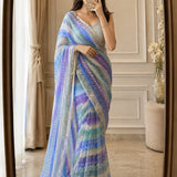 Beautiful Striped Silk Sarowski Saree