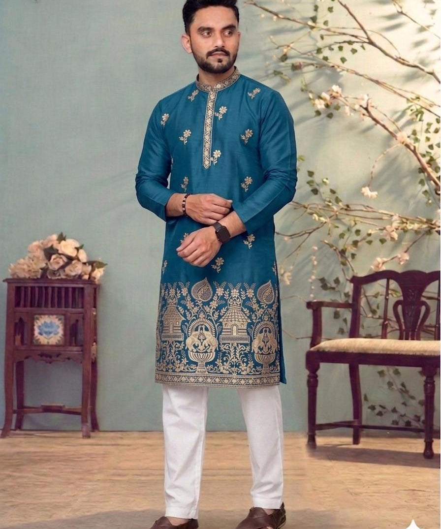 Traditional Mens Cotton Embroidered Kurta