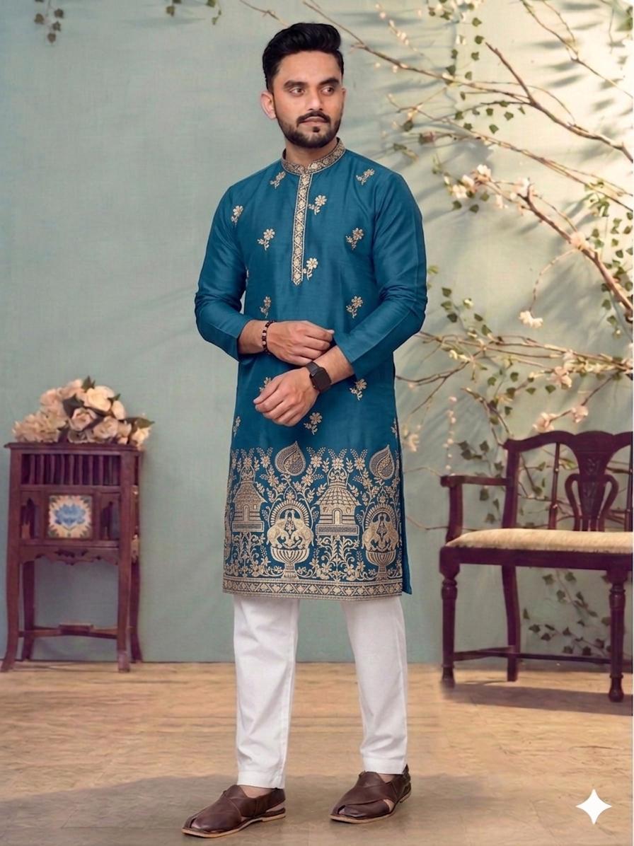 Traditional Mens Cotton Embroidered Kurta