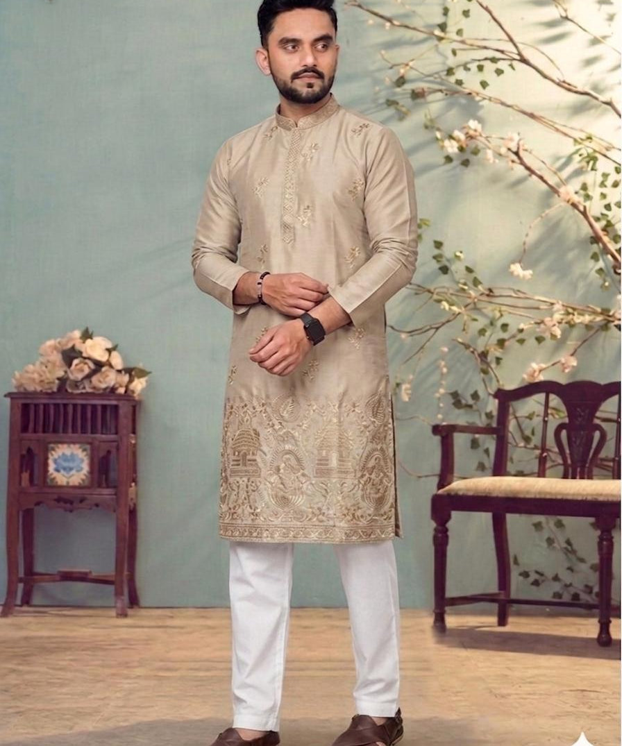Traditional Mens Cotton Embroidered Kurta