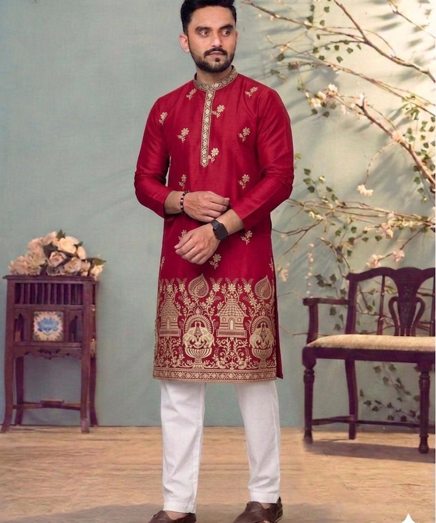 Traditional Mens Cotton Embroidered Kurta