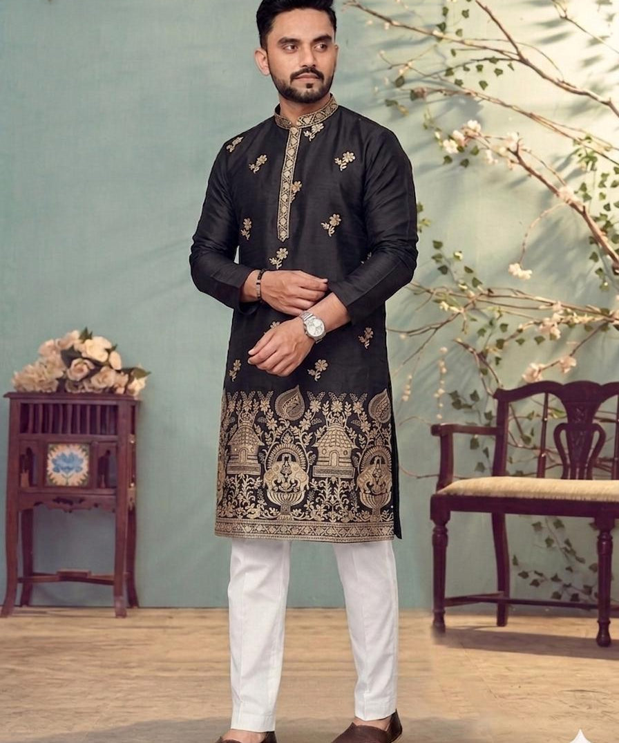 Traditional Mens Cotton Embroidered Kurta