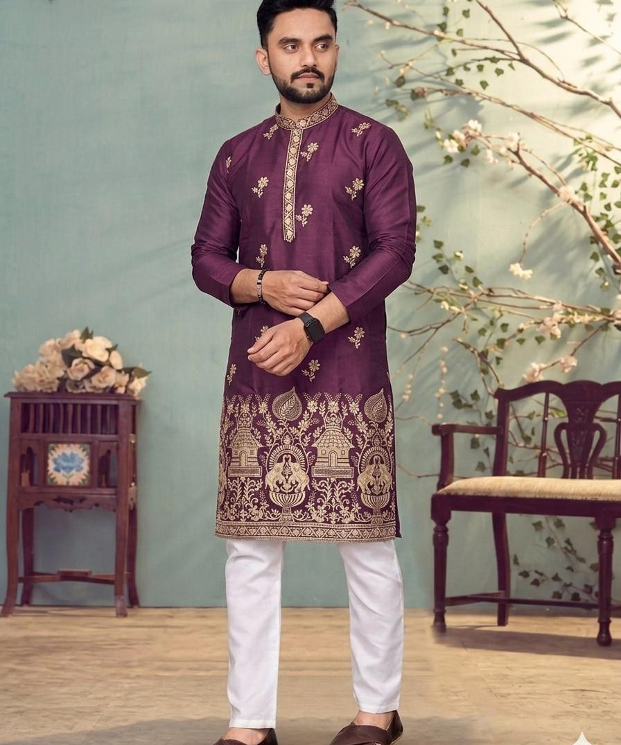 Traditional Mens Cotton Embroidered Kurta