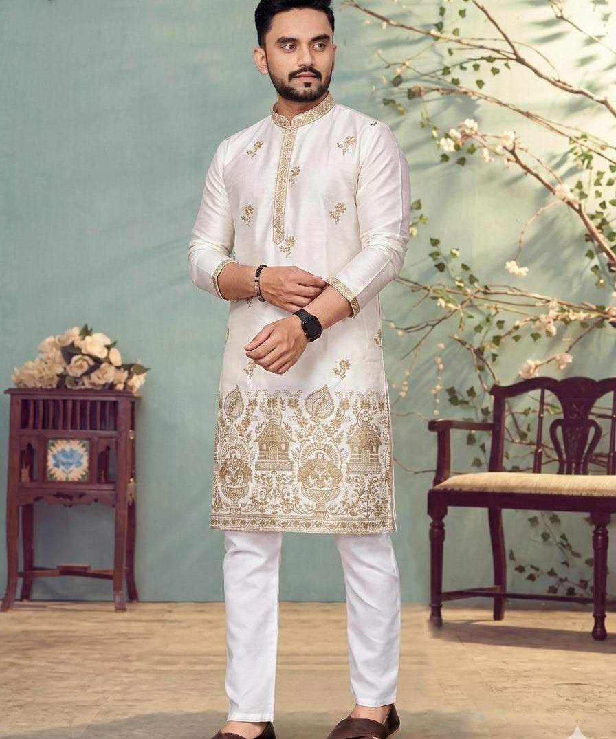 Traditional Mens Cotton Embroidered Kurta
